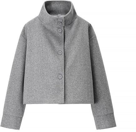 Cappotto di lana da donna invernale con bottoni, cappotto invernale da donna, corto, caldo, elegante, colletto alto, giacca invernale spessa, giacca corta in lana, trench tinta unita, cappotto corto