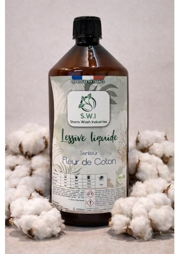 Lessive Fleur de Coton, Liquide Concentré, Détergent pour Linge, Parfum Frais et Délicat, 1L, Sans Allergènes, Formule Douce et Souple, Fabriqué en France, Pour Tous Types de Textiles