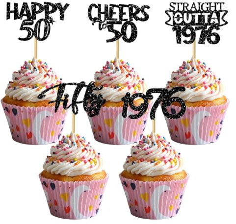 Koboko Glittrande cupcake-toppare för 30-årsdagen Födelsedag, svart, 1996, Happy 30, Cheers to 30, födelsedagsdekoration, 30 stycken