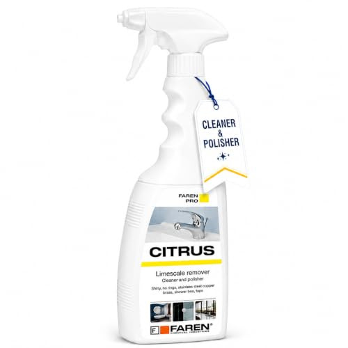 FAREN Citrus Limescale Remover Anti-Scale Cleaner Shower Glass Descaler Multi Surface Cleaner for Ceramic Steel Brass Copper Anti Fog Shine Spray Natural Citric Acid (750ml)