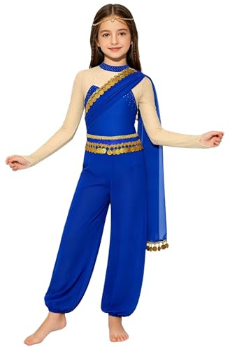 Mufeng Flicka för performance party cosplay lappverk nät långärmad arabisk prinsessdans jumpsuit för flickor festivaler, Kunglig, 9-10 �r