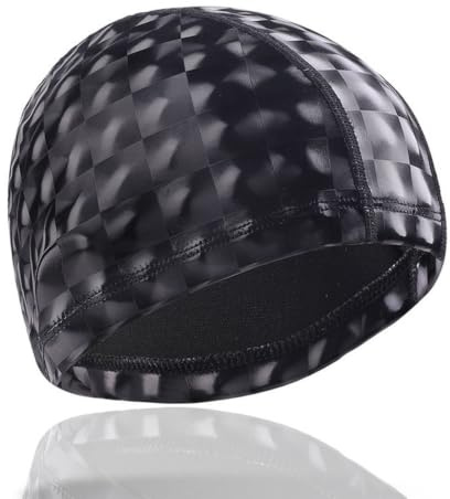 TLICLP Gorro Piscina Mujer y Hombre de PU Impermeable, Gorro Natacion Adulto con Protección de Oídos, Gorro de Baño Elástico para Pelo Largo y Corto, Diseño de Rejilla, Negro