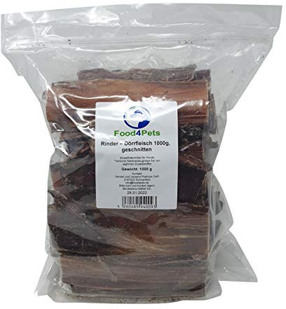 Food4Pets Hunde Kausnack Rinder-Dörrfleisch 1kg – aus 100% Rind, naturbelassene Kausnacks für Hunde