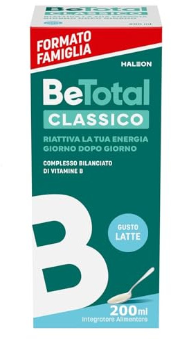 Be-Total Classico Integratore Alimentare di Vitamina B per Ridurre la Stanchezza e Riattivare l'Energia, a Supporto del Sistema Immunitario, Bambini 3+ e Adulti, Gusto Latte, 200ml