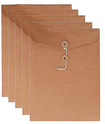 VANRA Kraft String Envelope File Folder Project Pockets File Jacket Document Organizer Flat-No Expansion A4 Letter Size(Kraft Brown,Pack of 5)