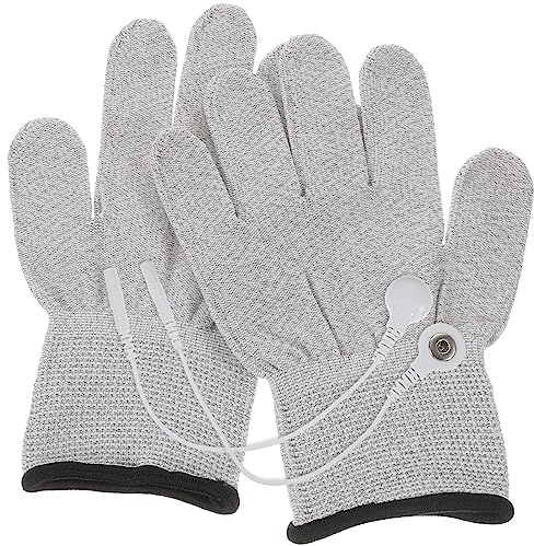 HEALLILY Conductive Glove Electrotherapy Massage Glove Compatible with TENS EMS Machine Units with 2pcs Conversion Line Size S