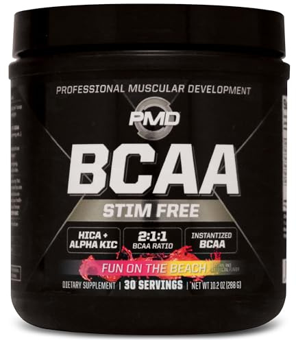 PMD Sports BCAA Stim-Free Amino Acids - Better Workout Performance, Enhanced Recovery, Daily Energy, Muscle Builder, and Muscle Sparing - BCAA Powder Drink Mix - Fun on The Beach (30 Servings)
