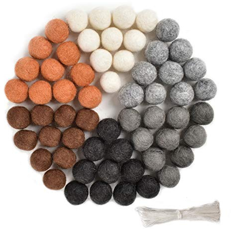 Luckforest 60 Pcs Natural Wool Felt Balls Pom Poms in Neutral Earth Tones for Crafts, Garland, Felting, Baby Mobile and Decor 0.8 Inch Hand Felted in Nepal from 100% NZ Wool