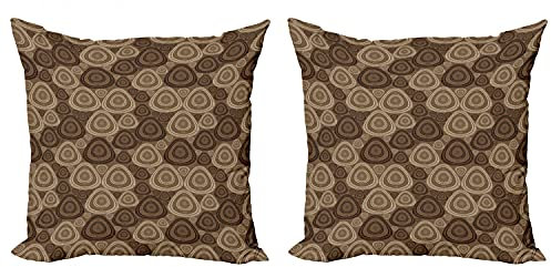 ABAKUHAUS Brown und Elfenbein Kissenbezug Set (2Stück), Oval Dreieck-Form, doppelseitiges Digitaldruckdekor mit Reißverschluss, 50 cm, Dunkelbraun Braun