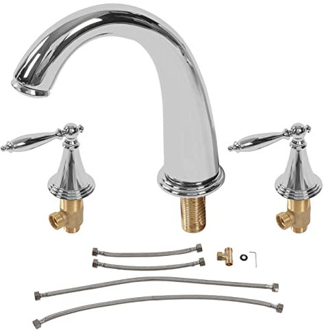 Robinet de lavabo 3 trous, mitigeur de lavabo à double poignée vintage, robinet de salle de bain en cuivre complet robinets d'eau chaude et froide(Argent)