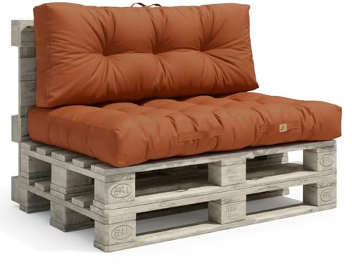 Cojines para palets - 120x80cm -Cojines palets de Respaldo y de Asiento - Acolchado, Impermeable y Anti-UV - Terracota - DÉCO Arts
