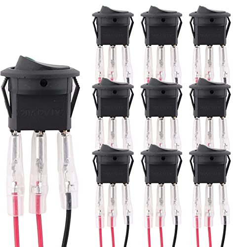 Kundorf 10 interruttori a levetta (con filo), 12 V, 20 A, rotondo, a 3 poli, interruttore a bilanciere, per camion, rimorchio, auto, camion, jeep, con 5 colori LED