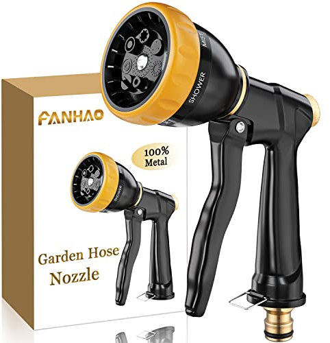 FANHAO Hochdruck Gartenbrause 100% Metall Schlauchspritze, 7 Verschiedene Sprühbilder, tropfsicher, Garten Spritze Gartenschlauch Brause für Pflanzenbewässerung, Auto und Haustier waschen