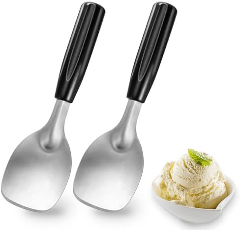 2 pcs Ice Cream Spade,Ice Cream Scoop,Stainless Steel Ice Cream Paddle with Plastic Handle,Heavy Duty & Durable Bend Proof Ice Cream Scooper Butter Cutter(Black)