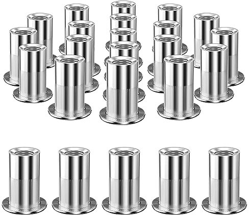 Mesybveo 100 Stück M6 Nietmuttern, Blindnietmuttern aus Edelstahl, Gewinde Rivet Nutsert Flachkopf, Einnietmuttern mit Gewinde, Robust Gewindenieten Senkkopf Für Metall und Kunststoffplatten