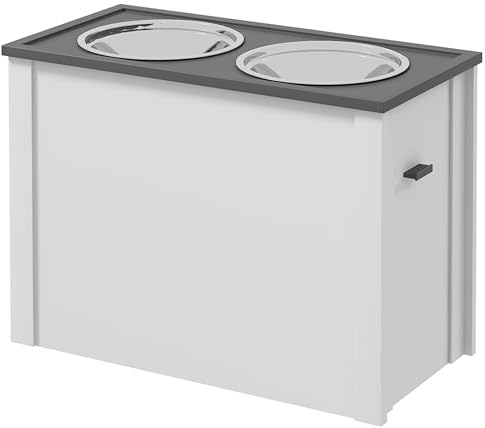 PawHut Erhöhter Hundenapf Futternapf mit Ständer Wassernapf 2 x 2L Edelstahlnäpfen Langsamfutternapf für Große Hunde, Weiß