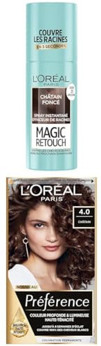 L’ORÉAL PARIS - Kit de Coloration Cheveux Permanente et Retouche Racine - Châtain - Camoufle les Cheveux Blancs Entre Deux Colorations - Spray Instantané Magic Retouch + Préférence