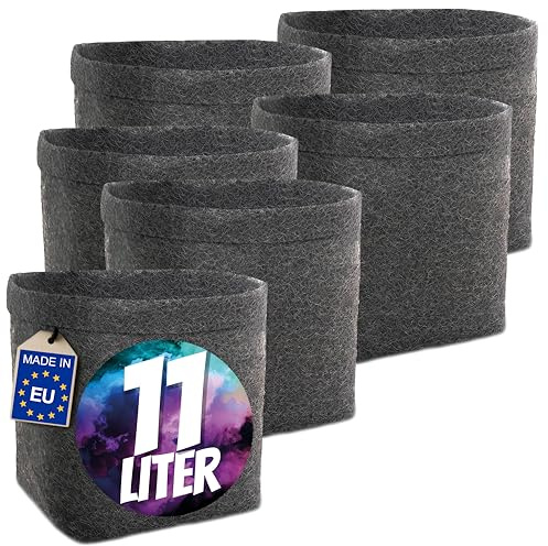 HOMEGROW24 Växtkrukor i set om 6, fyrkantiga filtkrukor vardera 11 l, tygkrukor för odling och odling av cannabisväxter, odlingstillbehör