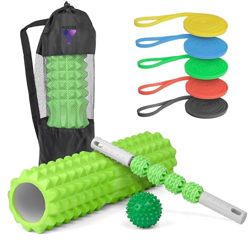 Kit Foam Roller per Automassaggio Muscolare - Rullo Massaggio Muscolare - Esercizi Roller Pilates (Verde)