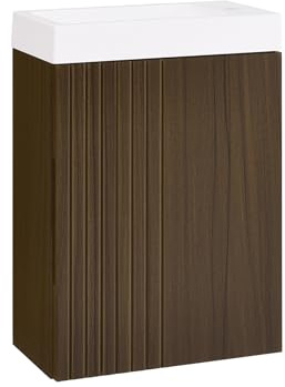 SoBuy Meuble Suspendu avec Lavabo 40x22x56 cm pour Salle de Bain | Armoire de Salle de Bain avec Lavabo, Meuble Lave-Mains, Meuble Salle de Bain avec Vasque, Marron, BZR196-BR
