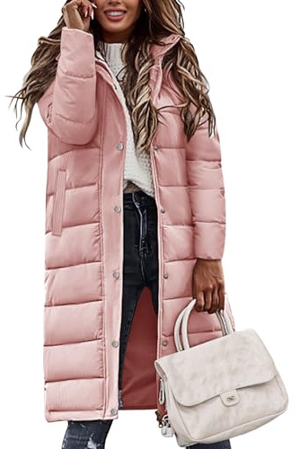 Tuopuda Manteau Femme Hiver Doudoune Chaude Veste Polaire Longue Blouson Femme Chic Manteaux Parka Imperméable à Capuche et Zippé Outercoat avec Poches, Rose, M