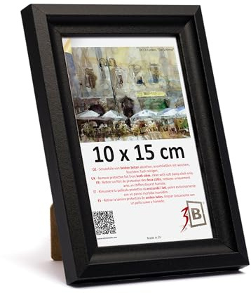 3-B Cadre MORI - Noir - 10x15 cm - Cadre en bois, cadre photo, cadre portrait avec verre acrylique