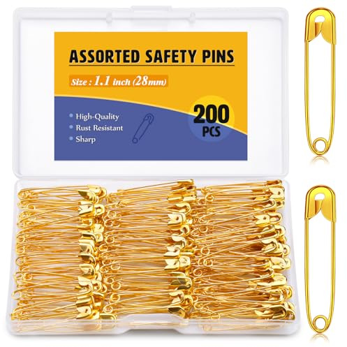 ENCHOL 200 Pcs Gold Safety Pins, 1.1 inch (28mm) Safety Pins for Clothes | Small Safety Pin Heavy Duty for Arts, Crafts, DIY Jewellery and Sewing