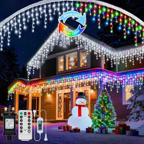 RJEDL 25+5M 800 LED Cortina Luces Navidad Exterior, 3 En 1 Cascada de Luces Navideñas con 8 Modos,Temporizador, Función Memoria Guirnalda Luces de Cascada,Para Decoración de Balcones Navideños