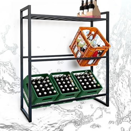osoltus Getränkekistenregal Metall pulverbeschichtet mit Ablage | Getränkeregal für 6 Getränkekisten freistehend 200 kg Tragkraft - 100 x 32 x 114 cm (LxBxH)