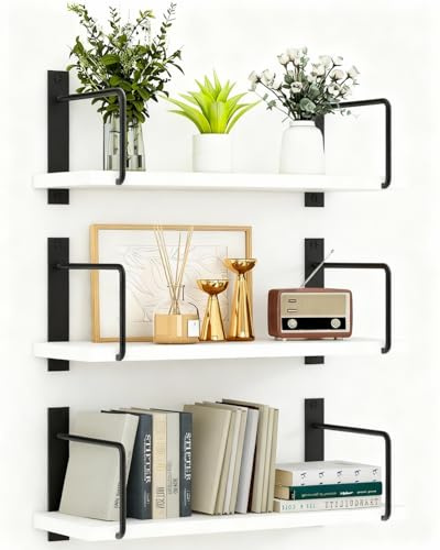 TRAYINDALY Estanteria Pared Madera Juego de 3, Baldas Flotantes Pared Rústicos y Decorativas, Ideals para Dormitorio, Baño, Cocina, Oficina, Sala (Blanco)