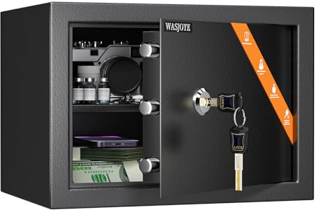 WASJOYE Home Cabinet Safe Box - 1.2 Cubic Feet Key Steel Lock Coffre Fort High Security Safety Box, Steel Safes for Home/Office/Hotel, Cabinet Safe Box for Money Cash Jewelry Medicine Watch Passport