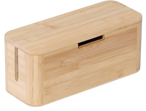 Relaxdays Caja para Cables de bambú con Tapa magnética, 14.5 x 34 x 13.5 cm, Natural