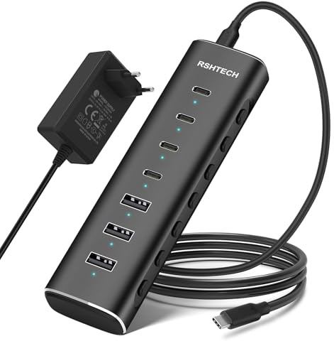 RSHTECH 10Gbps USB C Hub 3.2 mit Netzteil & Einzeln steuerbare Schalter