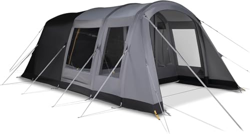 KAMPA Dawlish Air Inflatable Family Tent – Large Family Camping Tunnel Tent with Large Canopy, Darkened Bedroom, 3-Zone Layout with Ecnlosed Porch Area & 150D Ripstop Polyester (6 Person)