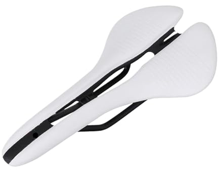 Genérico Sillín de Bicicleta Carretera Ultraligero, Asiento Carreras 185g, diseño ergonómico Hueco, Piezas con riel CR-mo, 2 Colores(White)