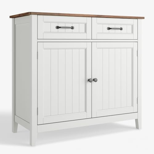 Xbro Kitchen Sideboard with Worktop, 2 Drawers & Double Door Storage Cabinet – Modern Farmhouse Buffet for Kitchen, Dining Room & Hallway