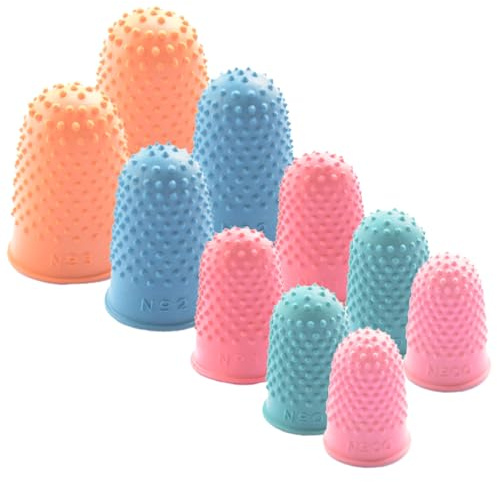 10Pcs Rubber Finger Protectors (5 Sizes/Colors) Reusable Rubber Thimbles for Money Counting, Writing & Sorting Tasks, Finger Thimbles, Finger Stall, Thimbles for Hand Sewing