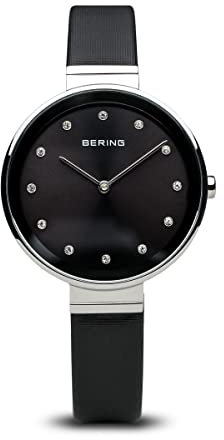 BERING Damen Uhr Quarz Movement - Classic Collection mit Satin und Saphirglas 12034-XXX Armbandsuhren - 3 ATM, Schwarz/Silber