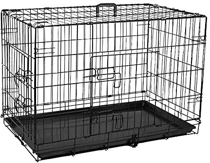 wowsubli Dog Crate 48 inch Pet Cage for Large Dogs, Black Folding Metal Training Kennel Cat Puppy Animal Transport with Solid Tray 2 Door 4 Lock