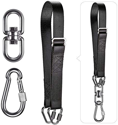 Dolibest Punching Bag Strap, Boxing Bag Beam Hanger 55-100cm Adjustable Hanging Hook Rope 360 Swivel Suspension Kit with Carabiner for Heavy Bag Sandbag Muay Thai Training Exercises, Black