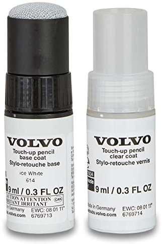 Volvo Original 614 Ice White Lackstift Set - 9ml Basislack, 9ml Klarlack - Lackreparatur Set Ausbesserungslack weiß 31266542