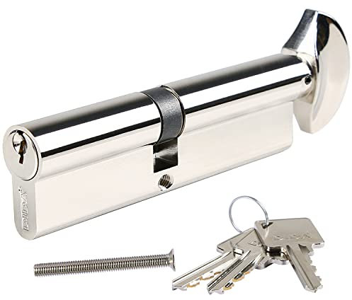 DIDA® 90mm(50T/40) Thumb Turn Euro Cylinder Lock,UPVC Barrel Lock with 3 Keys Anti-Pick,Anti-Bump,Anti-Drill,High Security,Polished Nickel Finish,Suitable for All Door Types,BS EN 1303:2005