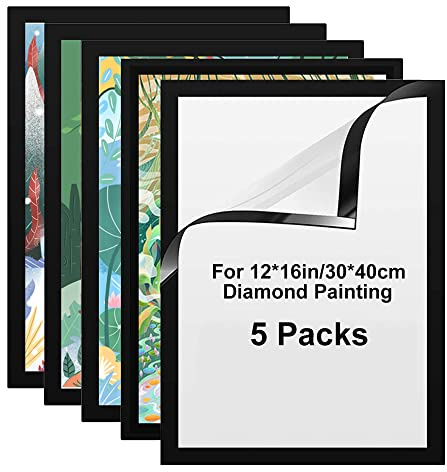 5 Pack Diamond Painting Frame, Magnetic Art Frames for 12x16in/30x40cm Diamond Painting Canvas, Self-Adhesive Picture Frame for Wall Window Door Home Decor (Black)