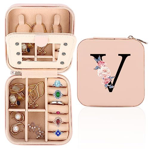 FIDWALL Portagioie da Viaggio con Monogramma, Porta Gioielli Donna con Specchio, Regalo di Compleanno per Donne