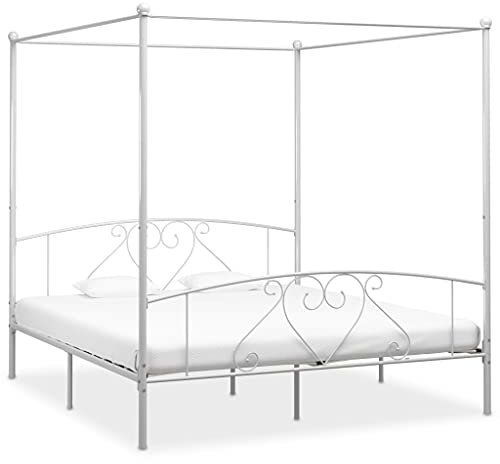 Camerina Himmelbett-Gestell Weiß Metall 180 x 200 cm Himmelstange Klemmen Betthimmel Stange Himmelbett Gestell Moskitonetz Halterung Bett 284431