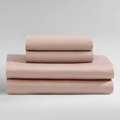 Calvin Klein - Sábanas tamaño Queen, juego de ropa de cama de satén de algodón orgánico, decoración del hogar lujosamente suave, certificado GOTS (arcilla orgánica rosa tierra, Queen)
