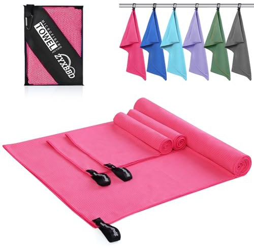ZYXBBD Mikrofaser Handtuch 3er Set (160x80cm Groß Badetuch +2 Stück 80x40cm Klein Handtuch), Gestreiftes Strandtuch Reisehandtuch Schnelltrocknend Microfaser Handtücher für Fitness Sauna