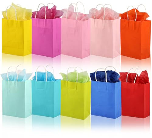 Deepton 20 Stück Geschenktüten Bunt, 15x8x21cm Geschenktasche, Geschenktüte, Geschenktaschen, Papiertüten, Geschenktüten Geburtstag, Geschenktüte Klein für Hochzeit Party Weihnachten Neujahrsgeschenk