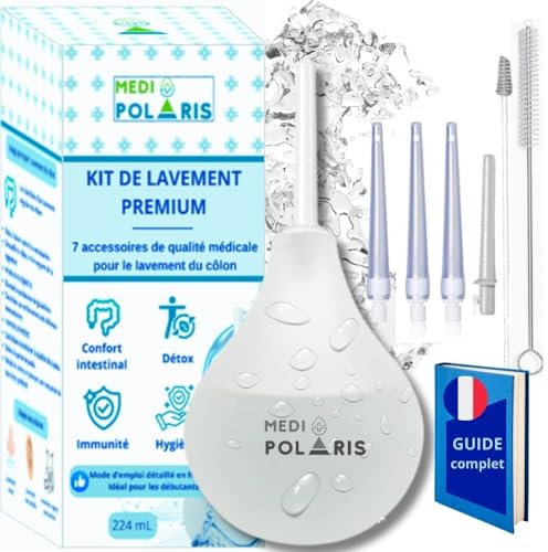 MEDIPOLARIS | Kit Poire à lavement translucide 224mL, 7 accessoires, dispositif médical cl.1, poire de lavement intime