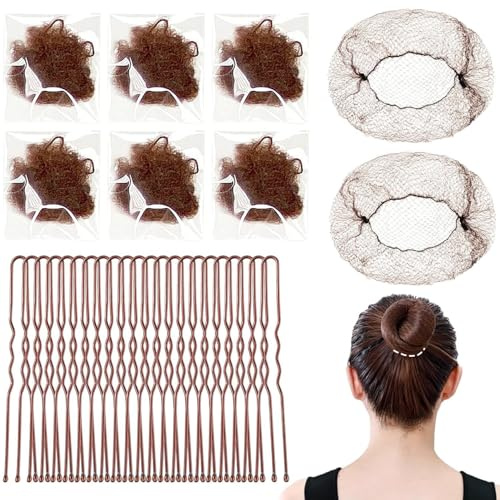 Hair Nets for Buns, 20 PCS Bun Nets With 40 Pcs U-Shaped Pins for Women | 50cm/20inch Invisible Bun Net for Women, Ballet Dancer, Nurse(Coffee)